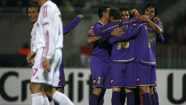 Radost fotbalistů Fiorentiny Radost fotbalistů Fiorentiny