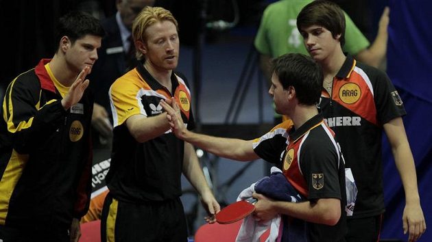 Timo Boll (vpravo) se raduje s Christianem Süssem na ME v Ostravě Timo Boll (vpravo) se raduje s Christianem Süssem na ME v Ostravě