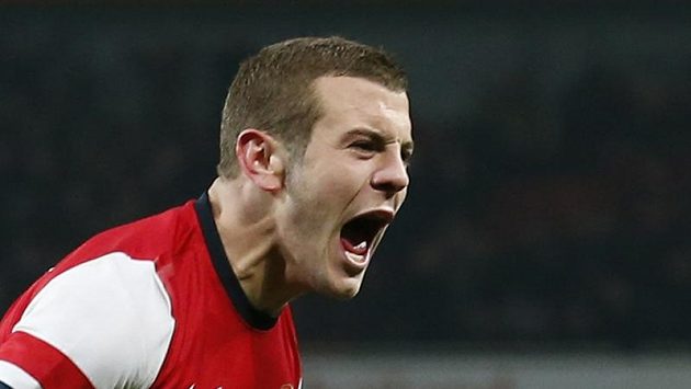 Fotbalista Arsenalu Jack Wilshere se raduje z branky. Fotbalista Arsenalu Jack Wilshere se raduje z branky.