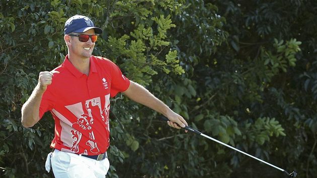 Justin Rose z Velké Británie se raduje z průběžného vedení. Justin Rose z Velké Británie se raduje z průběžného vedení.