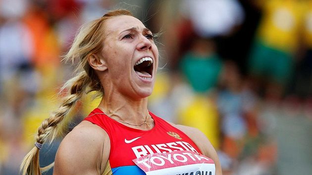 Ruská oštěpařka Maria Abakumovová při MS v Moskvě v roce 2013. Ruská oštěpařka Maria Abakumovová při MS v Moskvě v roce 2013.