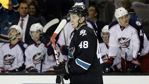 Útočník San Jose Tomáš Hertl (48). Útočník San Jose Tomáš Hertl (48).
