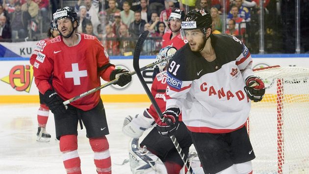 Tyler Seguin z Kanady se raduje z gólu proti Švýcarsku. Tyler Seguin z Kanady se raduje z gólu proti Švýcarsku.