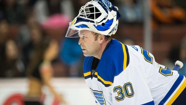 Martin Brodeur v dresu St. Louis v utkání s Anaheimem. Martin Brodeur v dresu St. Louis v utkání s Anaheimem.