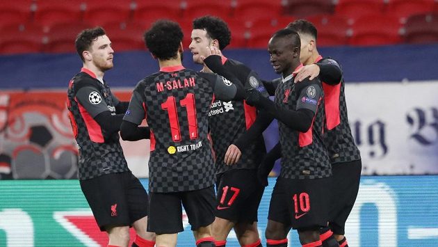 Gólová radost hráčů Liverpoolu v osmifinále Ligy mistrů proti Lipsku. Gólová radost hráčů Liverpoolu v osmifinále Ligy mistrů proti Lipsku.