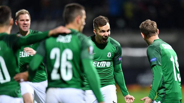 Jablonecká radost po vedoucím gólu nad Astanou v Evropské lize Jablonecká radost po vedoucím gólu nad Astanou v Evropské lize