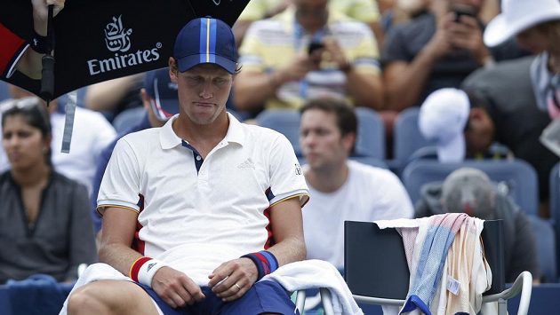 Zklamaný Tomáš Berdych ve druhém kole US Open. Zklamaný Tomáš Berdych ve druhém kole US Open.