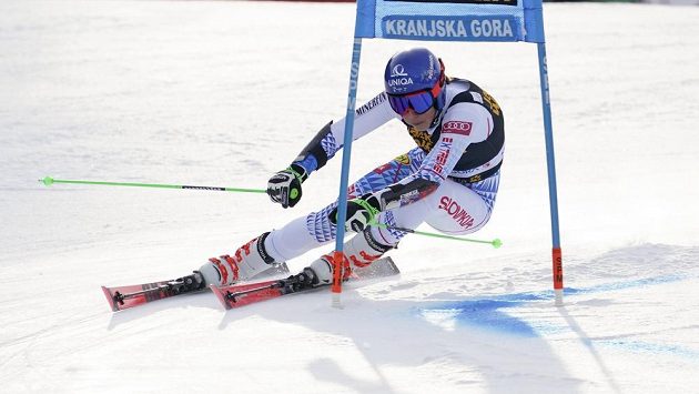 Slovenka Petra Vlhová na trati v Kranjské Goře. Slovenka Petra Vlhová na trati v Kranjské Goře.
