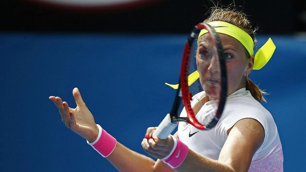 Petra Kvitová v zápase prvního kola Australian Open s Richel Hogenkampovou z Nizozemska. Petra Kvitová v zápase prvního kola Australian Open s Richel Hogenkampovou z Nizozemska.