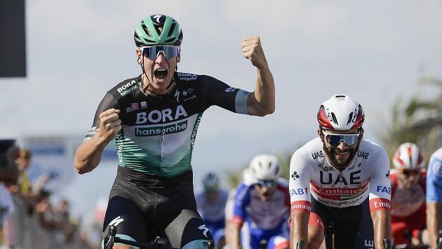 Němec Pascal Ackermann v cíli první etapy Tirreno Adriatico. Němec Pascal Ackermann v cíli první etapy Tirreno Adriatico.