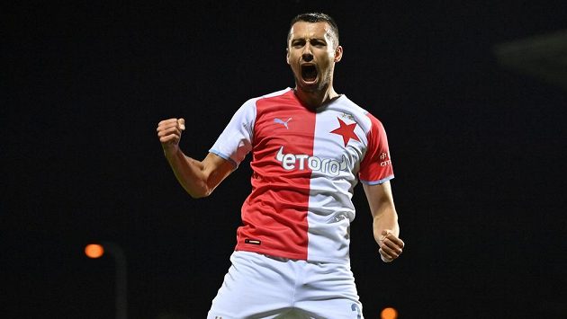 Ivan Schranz ze Slavie se raduje z gólu. Ivan Schranz ze Slavie se raduje z gólu.