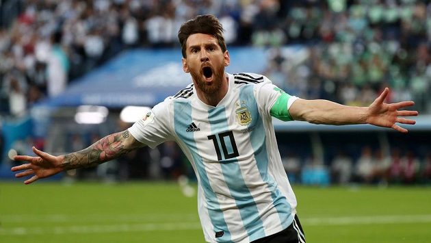 Argentinec Lionel Messi jásá po gólu proti Nigérii. Argentinec Lionel Messi jásá po gólu proti Nigérii.