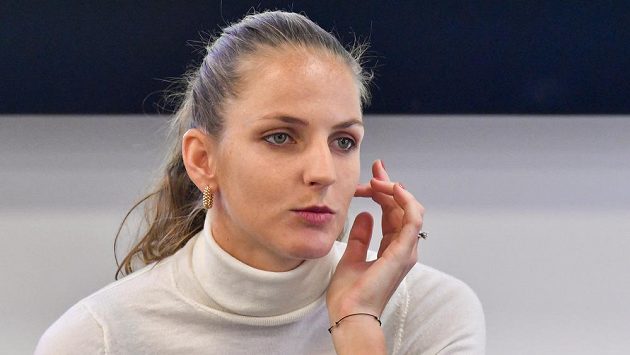 Karolína Plíšková na tiskové konferenci před začátkem nové sezony. Karolína Plíšková na tiskové konferenci před začátkem nové sezony.