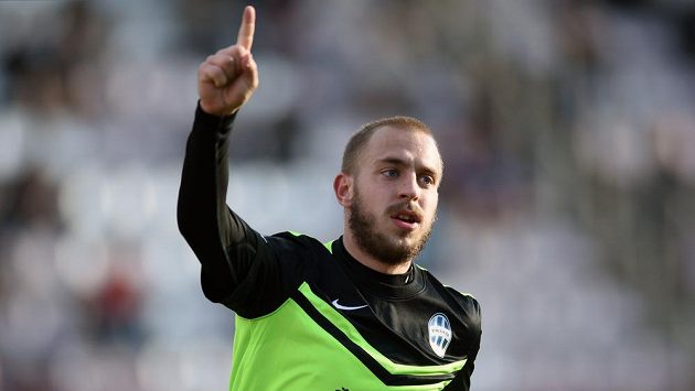 Jiří Skalák z Mladé Boleslavi oslavuje gól. Jiří Skalák z Mladé Boleslavi oslavuje gól.
