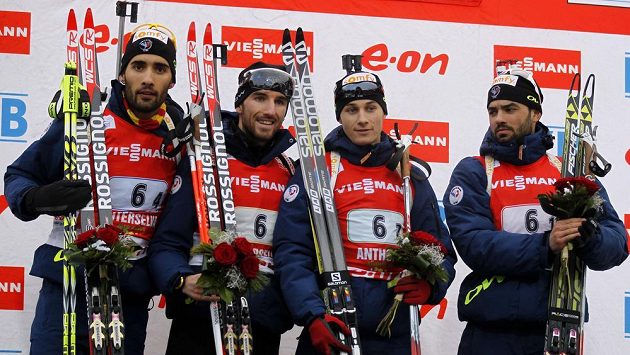 Mezi muži byli v Anterselvě nejlepší francouzští biatlonisté - zleva Martin Fourcade, Jean Guillaume Beatrix, Alexis Boeuf a Simon Fourcade. Mezi muži byli v Anterselvě nejlepší francouzští biatlonisté - zleva Martin Fourcade, Jean Guillaume Beatrix, Alexis Boeuf a Simon Fourcade.