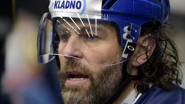 Kladenská legenda Jaromír Jágr při utkání v Havířově. Kladenská legenda Jaromír Jágr při utkání v Havířově.