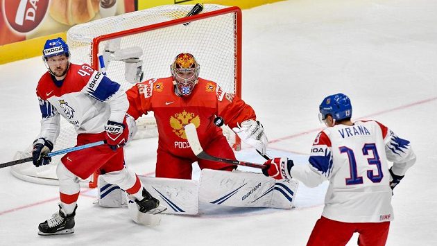 Ani Jan Kovář, ani Jakub Vrána na ruského brankáře Andreje Vasilevského nevyzráli. Ani Jan Kovář, ani Jakub Vrána na ruského brankáře Andreje Vasilevského nevyzráli.