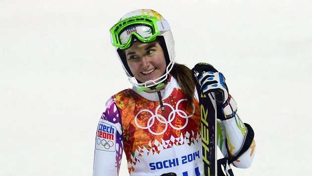 Šárka Strachová po 2. kole olympijského slalomu. Šárka Strachová po 2. kole olympijského slalomu.
