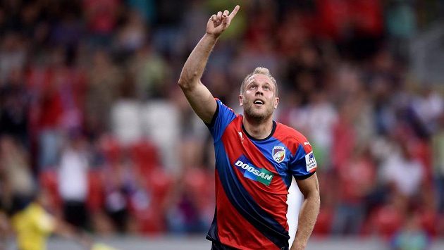 Plzeňský záložník Daniel Kolář oslavuje gól. Plzeňský záložník Daniel Kolář oslavuje gól.