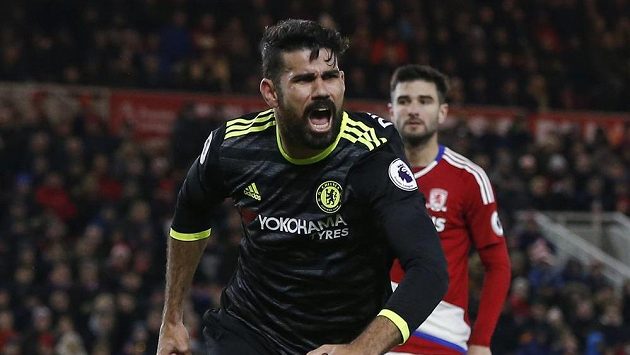 Útočník Chelsea Diego Costa se raduje z branky proti Middlesbrough. Útočník Chelsea Diego Costa se raduje z branky proti Middlesbrough.