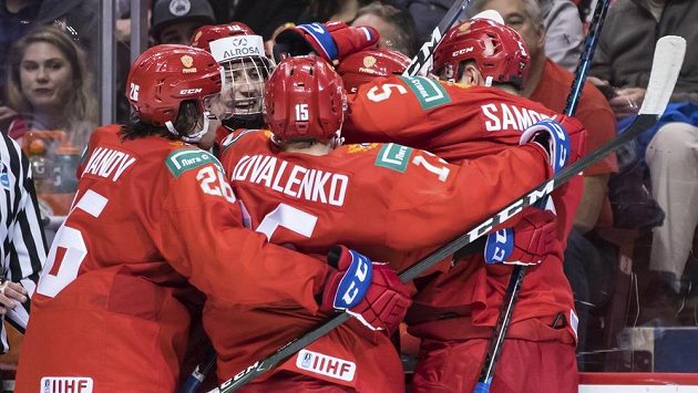 Ruská radost po vstřeleném gólu proti Kanadě na MS do 20 let. Ruská radost po vstřeleném gólu proti Kanadě na MS do 20 let.