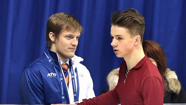 Jiří Bělohradský a vlevo jeho trenér Tomáš Verner. Jiří Bělohradský a vlevo jeho trenér Tomáš Verner.