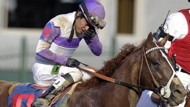 Žokej Mario Gutierrez s koněm I'll Have Another vyhrál slavné Kentucky Derby. Žokej Mario Gutierrez s koněm I'll Have Another vyhrál slavné Kentucky Derby.