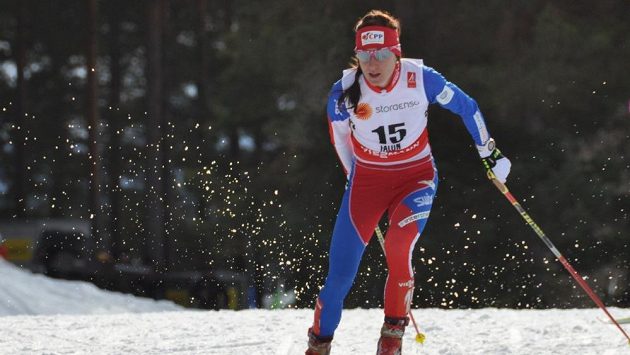 Eva Vrabcová-Nývltová při skiatlonu na MS ve Falunu. Eva Vrabcová-Nývltová při skiatlonu na MS ve Falunu.