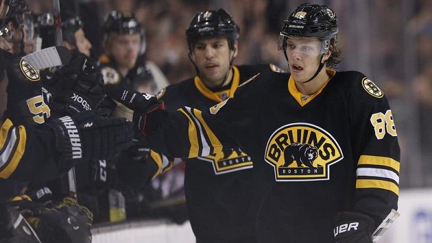 Útočník Bostonu David Pastrňák (vpředu) slaví se spoluhráči gól - archivní foto. Útočník Bostonu David Pastrňák (vpředu) slaví se spoluhráči gól - archivní foto.