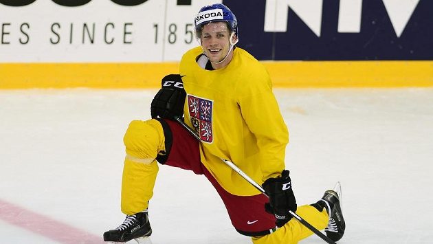 Útočník Radek Faksa na tréninku české hokejové reprezentace. Útočník Radek Faksa na tréninku české hokejové reprezentace.
