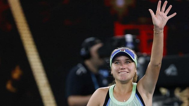 Američanka Sofia Keninová po vítězství ve finále Australian Open 2020. Američanka Sofia Keninová po vítězství ve finále Australian Open 2020.