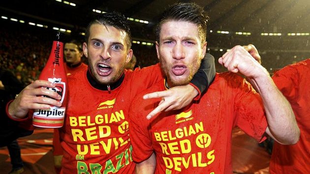 Fotbalisté Belgie slaví postup na MS 2014 do Brazílie. Fotbalisté Belgie slaví postup na MS 2014 do Brazílie.
