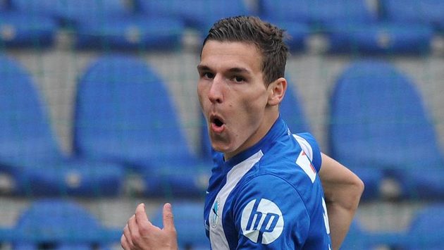 David Pavelka z Liberce se raduje z branky, kterou vstřelil Baníku Ostrava. David Pavelka z Liberce se raduje z branky, kterou vstřelil Baníku Ostrava.