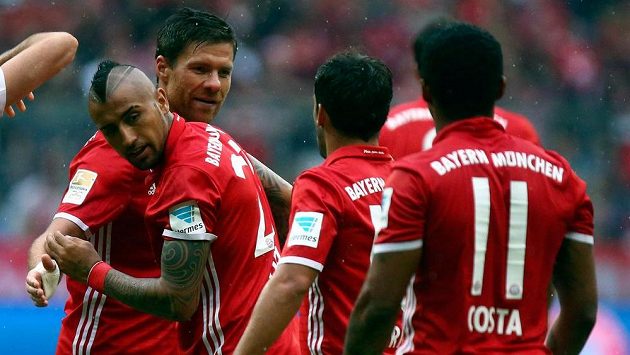 Radost fotbalistů Bayernu Mnichov. Radost fotbalistů Bayernu Mnichov.