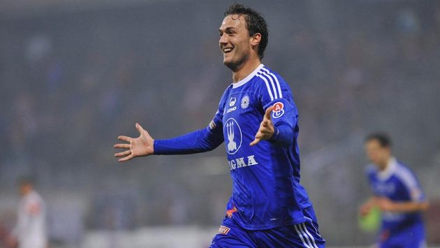 Martin Doležal z Olomouce se raduje z gólu. Martin Doležal z Olomouce se raduje z gólu.