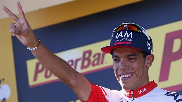 Jarlinson Pantano z Kolumbie se raduje po výhře v 15. etapě Tour de France. Jarlinson Pantano z Kolumbie se raduje po výhře v 15. etapě Tour de France.