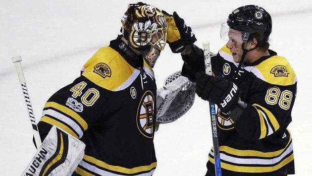 David Pastrňák a Tuukka Rask. David Pastrňák a Tuukka Rask.