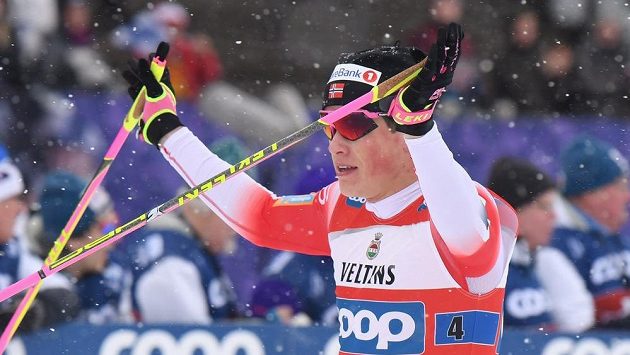 Johannes Hösflot Klaebo z Norska při závodě v Lahti, ilustrační foto. Johannes Hösflot Klaebo z Norska při závodě v Lahti, ilustrační foto.