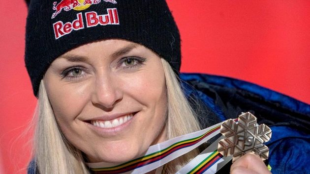 Lindsey Vonnová s medailí ze sjezdu na mistrovství světa. Lindsey Vonnová s medailí ze sjezdu na mistrovství světa.