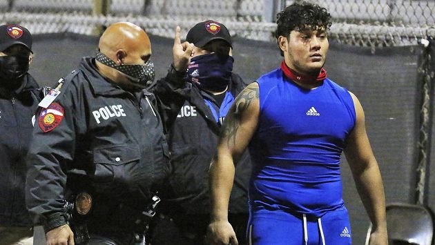 The football player knocked the referee to the ground, the referee ended up in the hospital.  The brutal attack is being investigated by the police