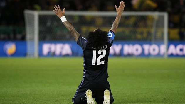 Fotbalista Realu Madrid Marcelo slaví gól proti mexické Américe v semifinále MS klubů. Fotbalista Realu Madrid Marcelo slaví gól proti mexické Américe v semifinále MS klubů.