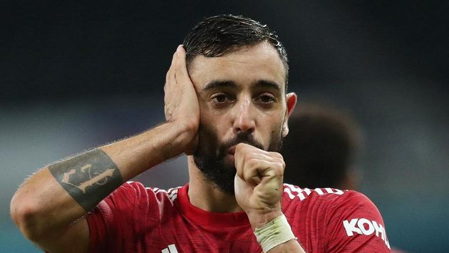 Bruno Fernandes z Manchesteru United při utkání s Newcastlem. Bruno Fernandes z Manchesteru United při utkání s Newcastlem.