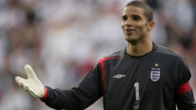 Brankář David James v dresu anglické reprezentace. Brankář David James v dresu anglické reprezentace.