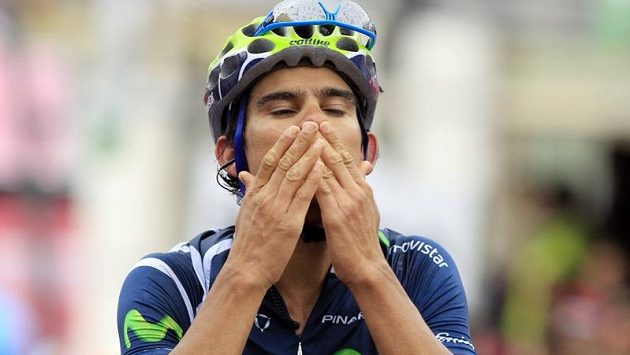 Andrey Amador se raduje z vítězství ve 14. etapě Gira d´Italie Andrey Amador se raduje z vítězství ve 14. etapě Gira d´Italie
