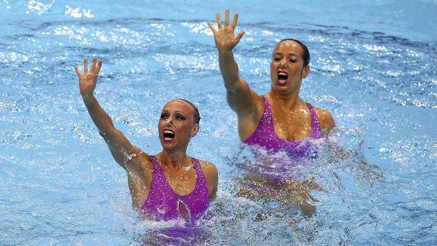 Czech Republic's Sona Bernardova and Alzbeta Dufkova compete in the Duet Free Synchronised Swimming during day two of the European Aquatics Championships at the London Aquatics Centre in Stratford, Tuesday, May 10, 2016. (John Walton/PA via AP) UNITED KINGDOM OUT Czech Republic's Sona Bernardova and Alzbeta Dufkova compete in the Duet Free Synchronised Swimming during day two of the European Aquatics Championships at the London Aquatics Centre in Stratford, Tuesday, May 10, 2016. (John Walton/PA via AP) UNITED KINGDOM OUT