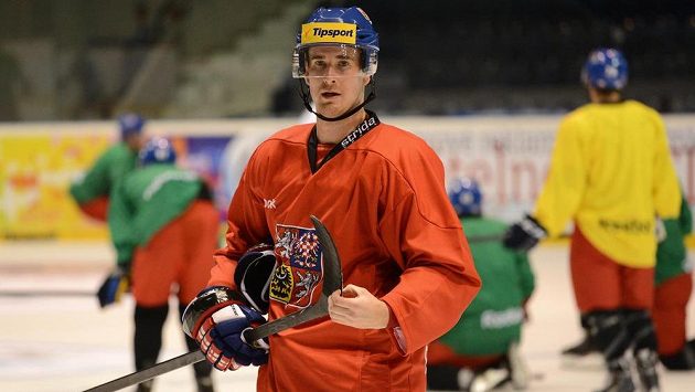 Útočník Roman Červenka během tréninku hokejové reprezentace Útočník Roman Červenka během tréninku hokejové reprezentace