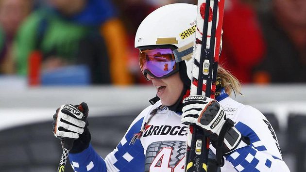 Ester Ledecká po super-G v německém Ga-Pa. Ester Ledecká po super-G v německém Ga-Pa.