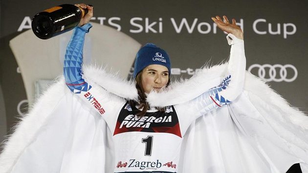 Petra Vlhová po vítězství v Záhřebu. Petra Vlhová po vítězství v Záhřebu.