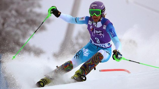 Česká lyžařka Šárka Strachová při slalomu ve finském Levi. Česká lyžařka Šárka Strachová při slalomu ve finském Levi.
