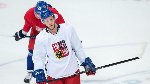 Radek Faksa na tréninku české reprezentace - ilustrační foto. Radek Faksa na tréninku české reprezentace - ilustrační foto.